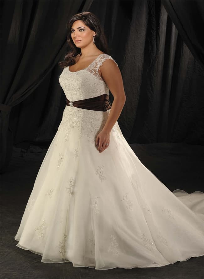 Plus Size Wide Straps Waistband Chapel Train Wedding Dress