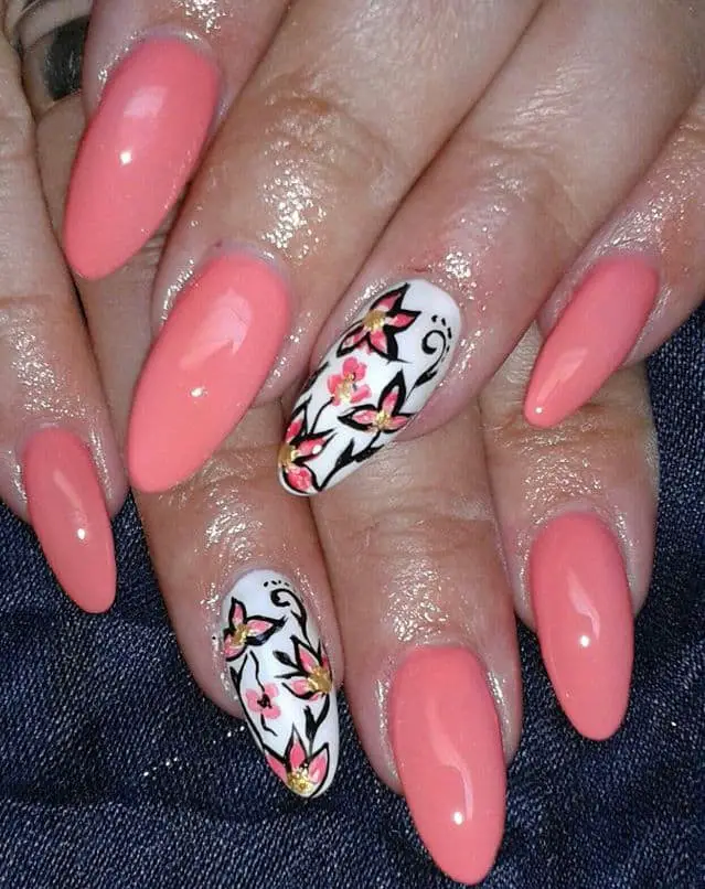 Fancy Nail Designs With Coral Color 2016