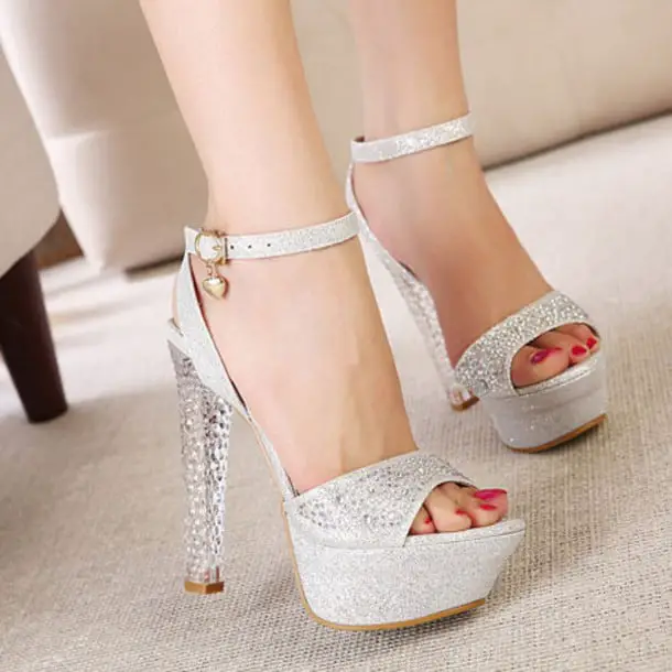 High Heels Silver Sandals With Prom Dress 2016