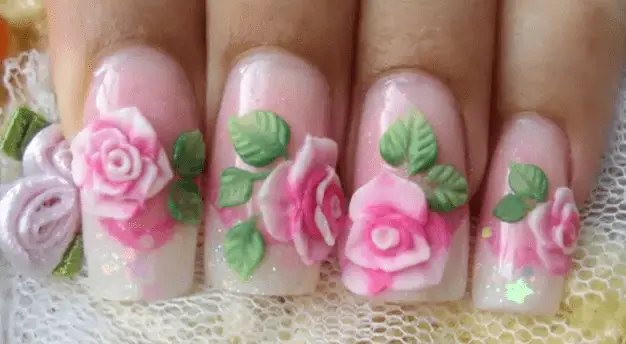 3D Rose Acrylic Nail Art Designs