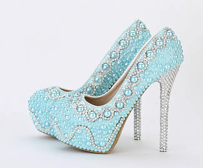 Bridal Blue Pearl Shoes for Wedding 2016-17