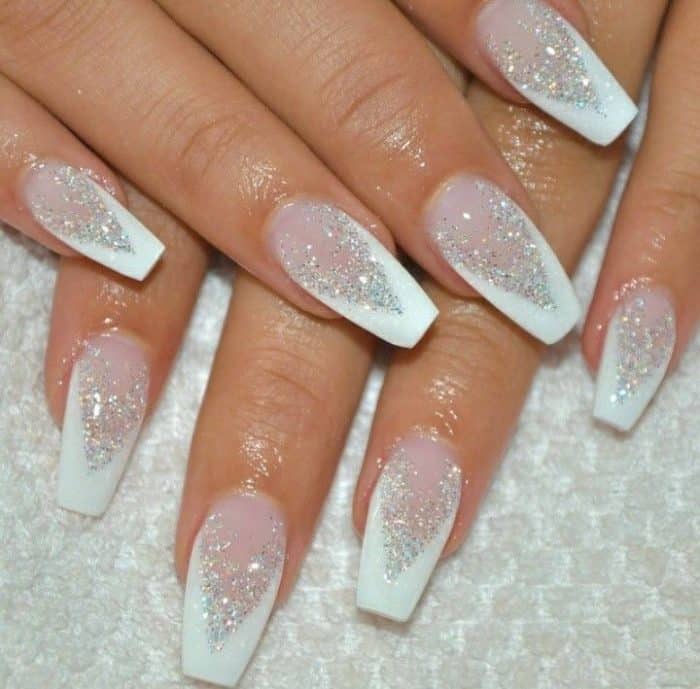 Coffin White Glitter Nails Design Images - SheIdeas