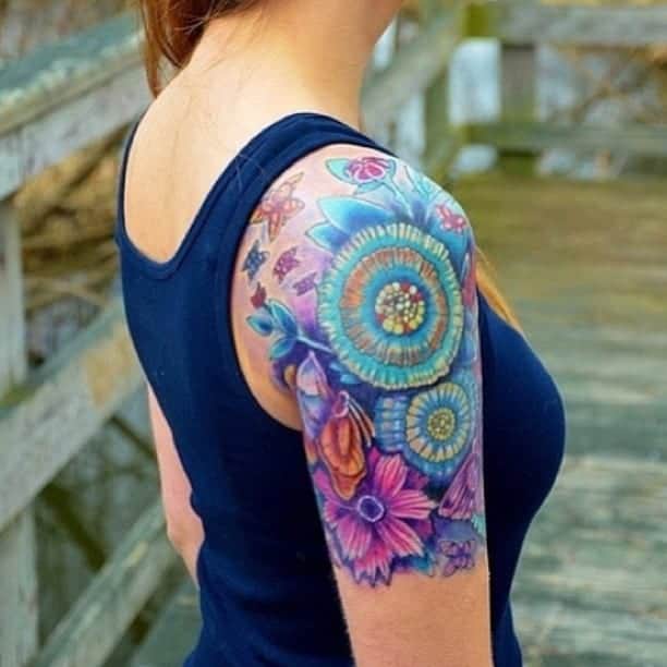 Colorful Tattoo Sleeve Ideas for Women 2016