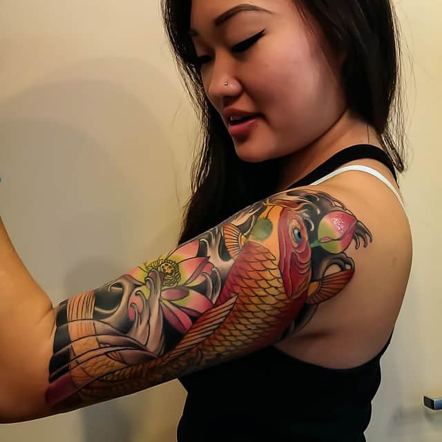 Koi Fish Half Sleeve Tattoo Designs for Women