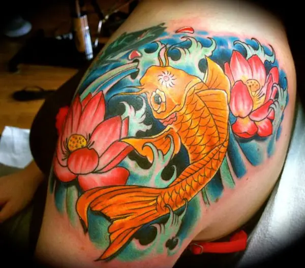 Shoulder Koi Fish Tattoo Designs for Women