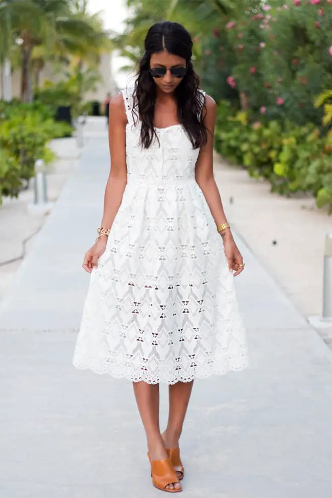 Spring Summer White Lace Dress Outfit Ideas