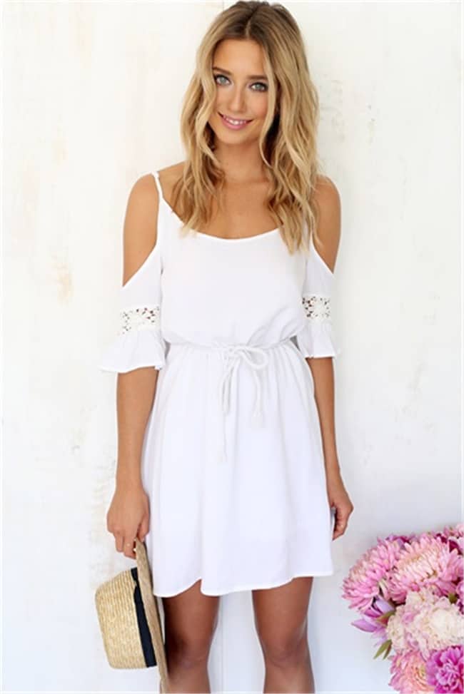 Summer Style White Off Shoulder Dress for Girls