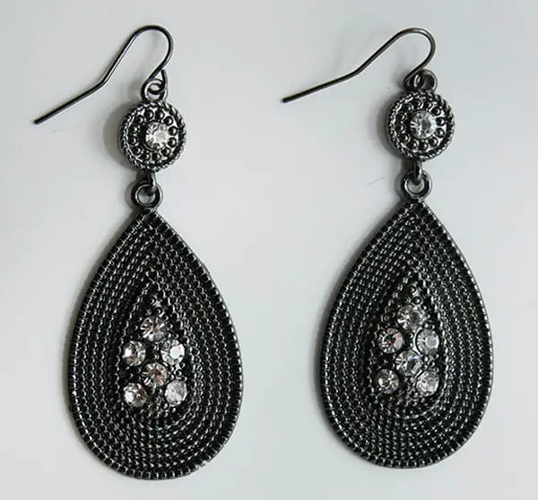 Black Metal and Rhinestone Earrings for Women