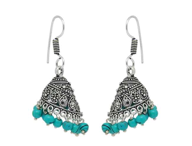 Elegant Ferozi Beads Metal Jumka Earrings