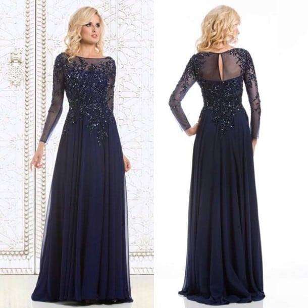 Outstanding Dark Blue Prom Dress With Sleeves