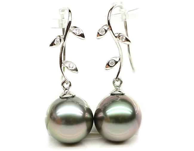 Super Black Pearl and Diamond Earrings