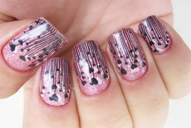 Acrylic Pink Black Nail Pattern Art for Summer