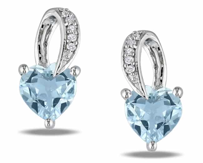 Silver Aquamarine Heart Shaped Earrings for Girls