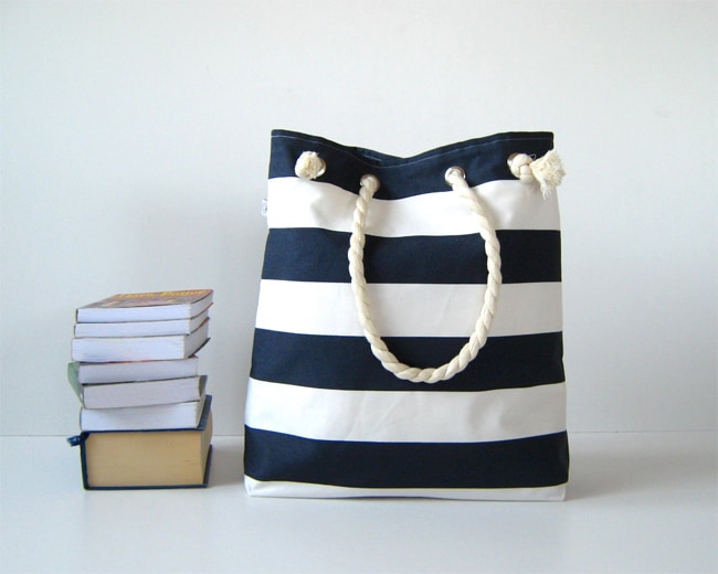 White and Blue Beach Tote Bags for Girls