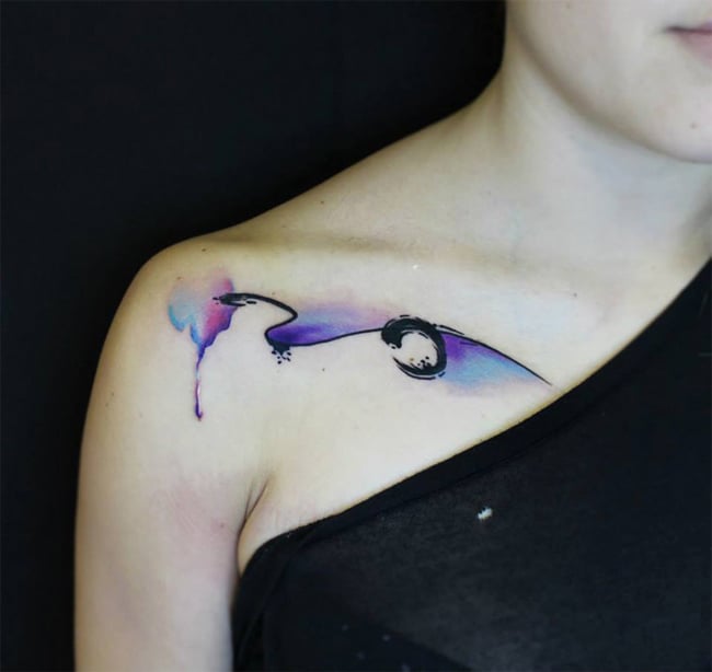 Abstract Watercolor Collar Bone Tattoo Art 2017