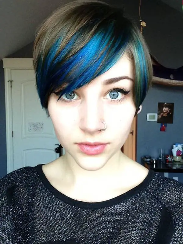 Blue Hair Streaks Highlights For Short Hair Sheideas 