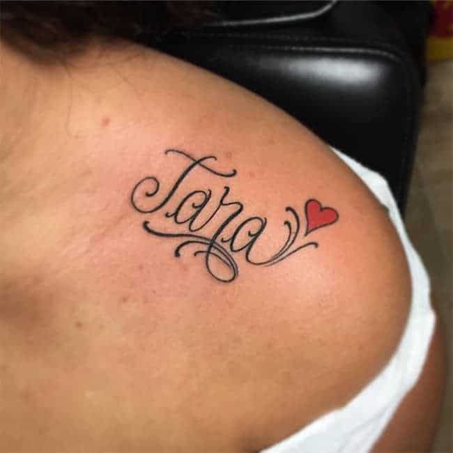 Collarbone Script and Heart Shape Tattoo Designs