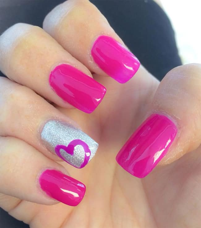 Hot Pink Nail Designs with Hearts