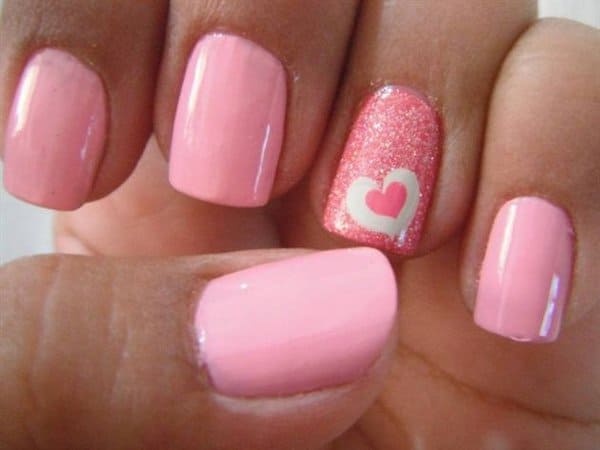 Simple Heart Nail Design for Women