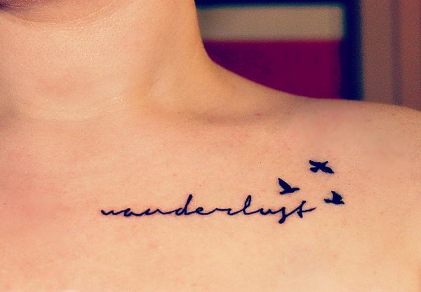 Stylish Letters and Birds Collarbone Tattoo Ideas