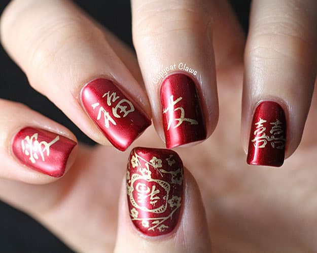 Awesome Red Chinese Nail Art Designs for Holidays