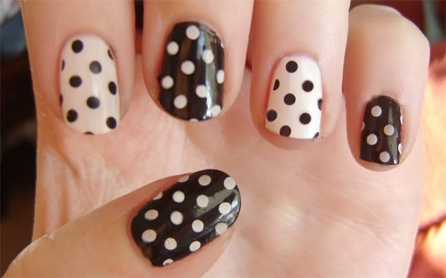 Cool Black and White Polka Dots Nail Designs