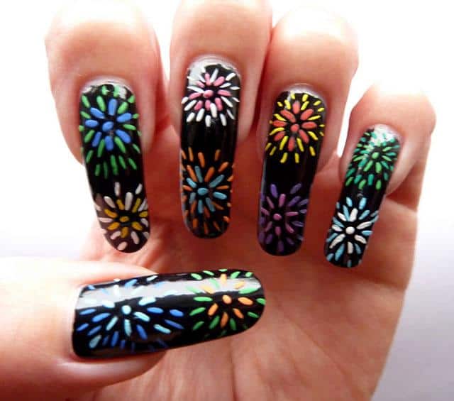 Cute Fireworks Nail Art Designs for Long Nails