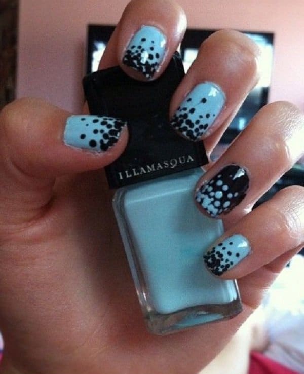 Good Black and Blue Polka Dots Nail Art Ideas