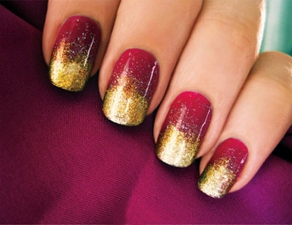 Bridal Maroon and Golden Nail Polish Ideas