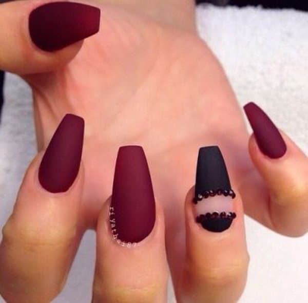 Creative Maroon Coffin Nail Art Ideas