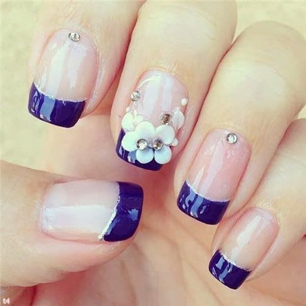 Cute Flower Blue Nail Design Ideas 2016