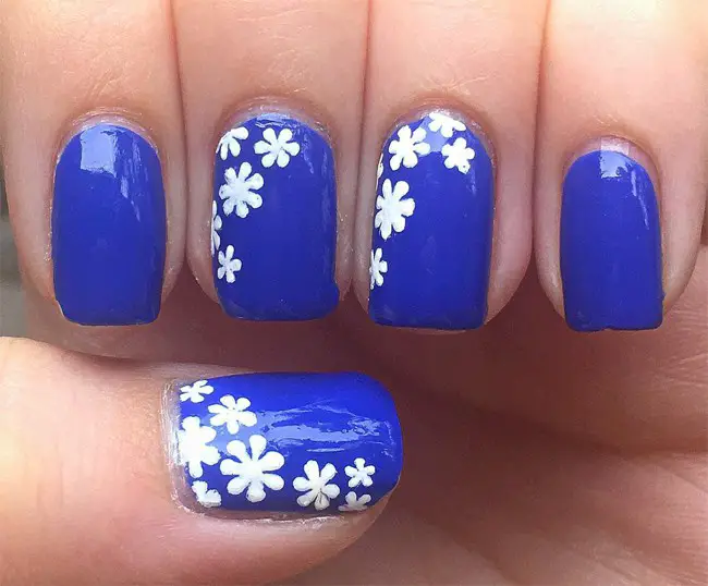 Fantastic Flower Blue Nail Polish Design Photos