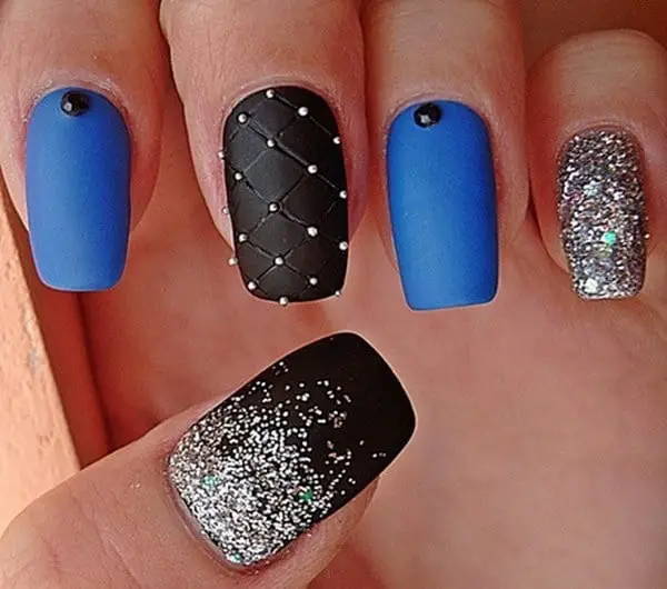 Superb Black and Blue Matte Nail Art Designs 2016