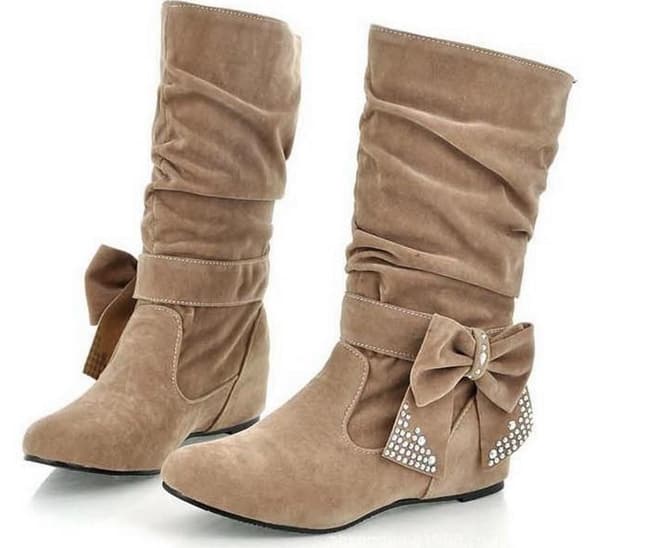 cool-winter-bow-mid-calf-flat-boots-for-party