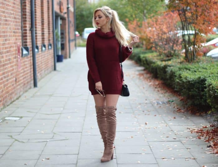 red sweater dress outfit ideas