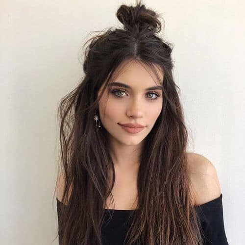 half bun hairstyle for medium length hair