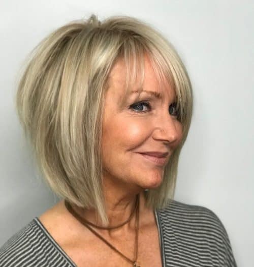 angled bob short choppy hairstyles for over 60