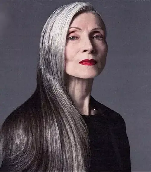 Long straight hairstyle for women over 60