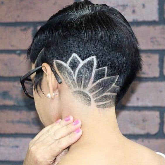 shaved head with flower design 