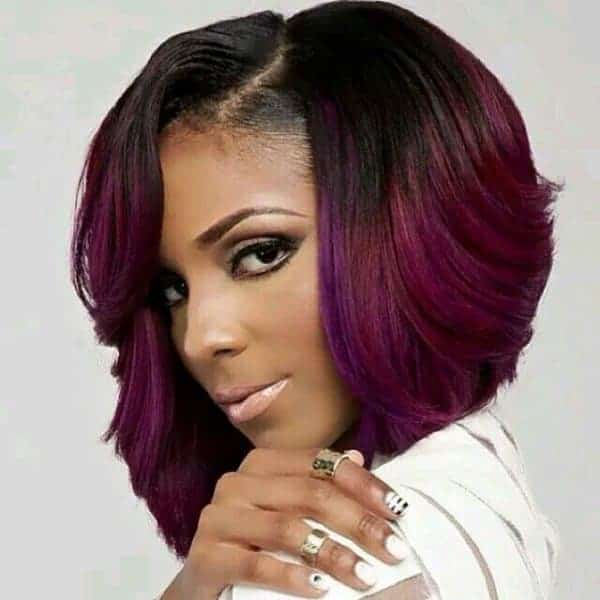 purple ombre feathered bob for black women