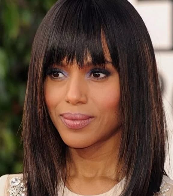 long straight hair with bangs for black women