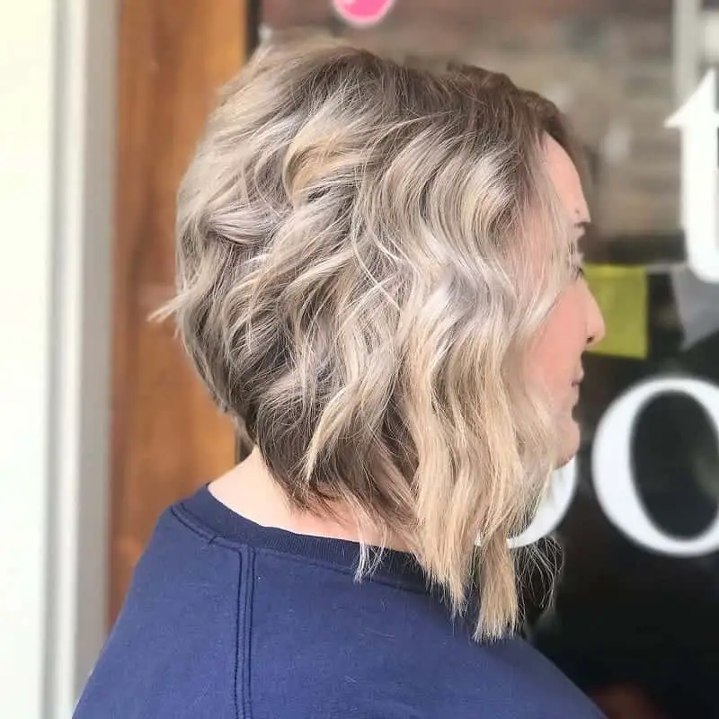 concave bob with blonde beach waves