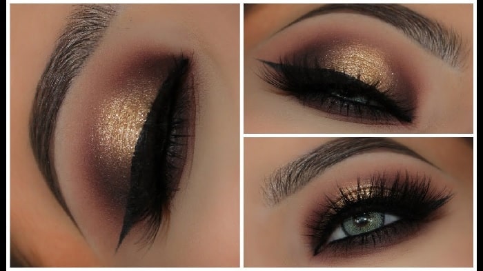 gold smokey eye makeup for brown eyes