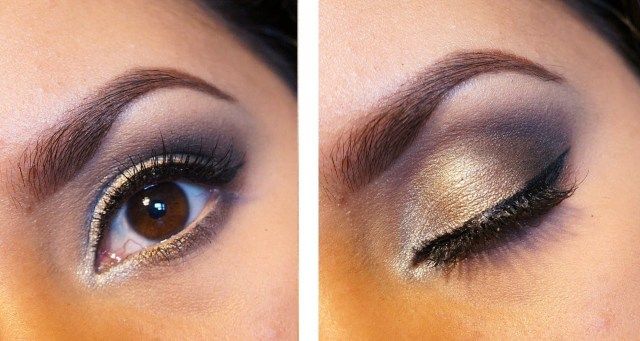 brown eyes with silver and gold eye makeup 