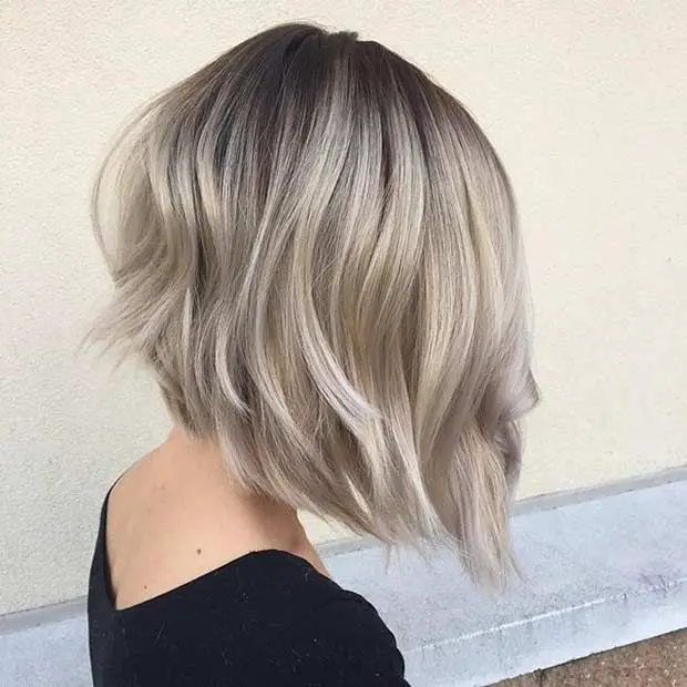 Messy Ash Blonde Graduated Bob on fine hair