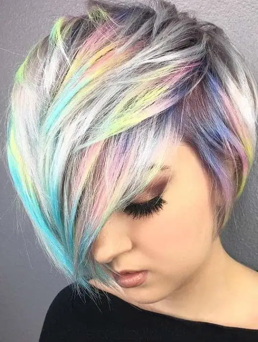 colorful graduated bob style for women with fine hair