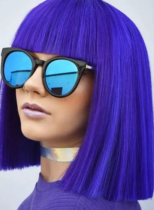  Electric Blue Blunt Bob with Fringe