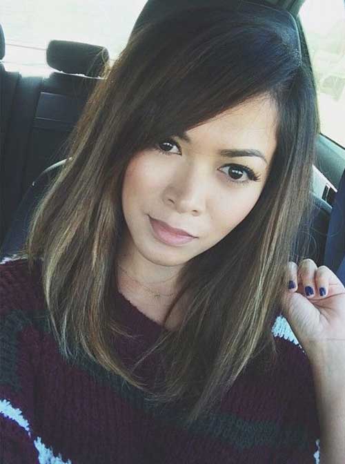 Blunt Lob With Side-Swept Fringe