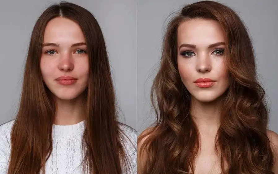 dramatic makeup transformation before and after look