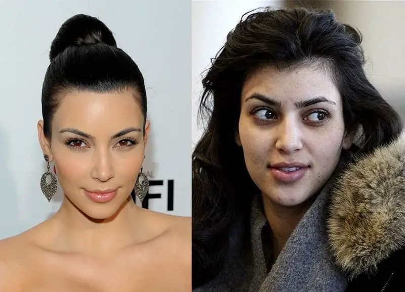 Kim Kardashian with and without makeup look 